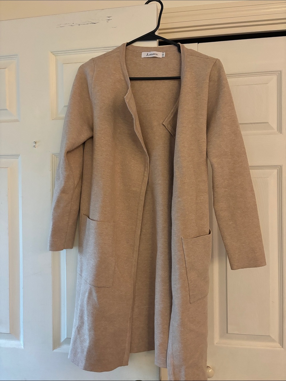 Cozy Long Open-Front Cardigan in Beige